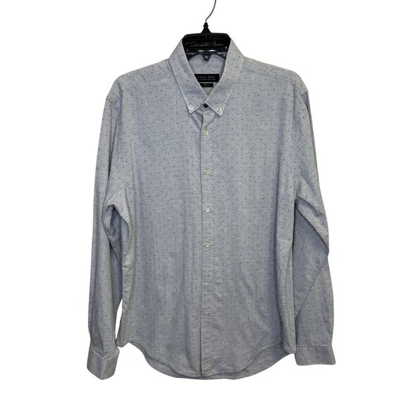 Zara Man Slim Fit Long Sleeve Button-Down Shirt Light Blue Black Dots Size XL - Picture 1 of 6